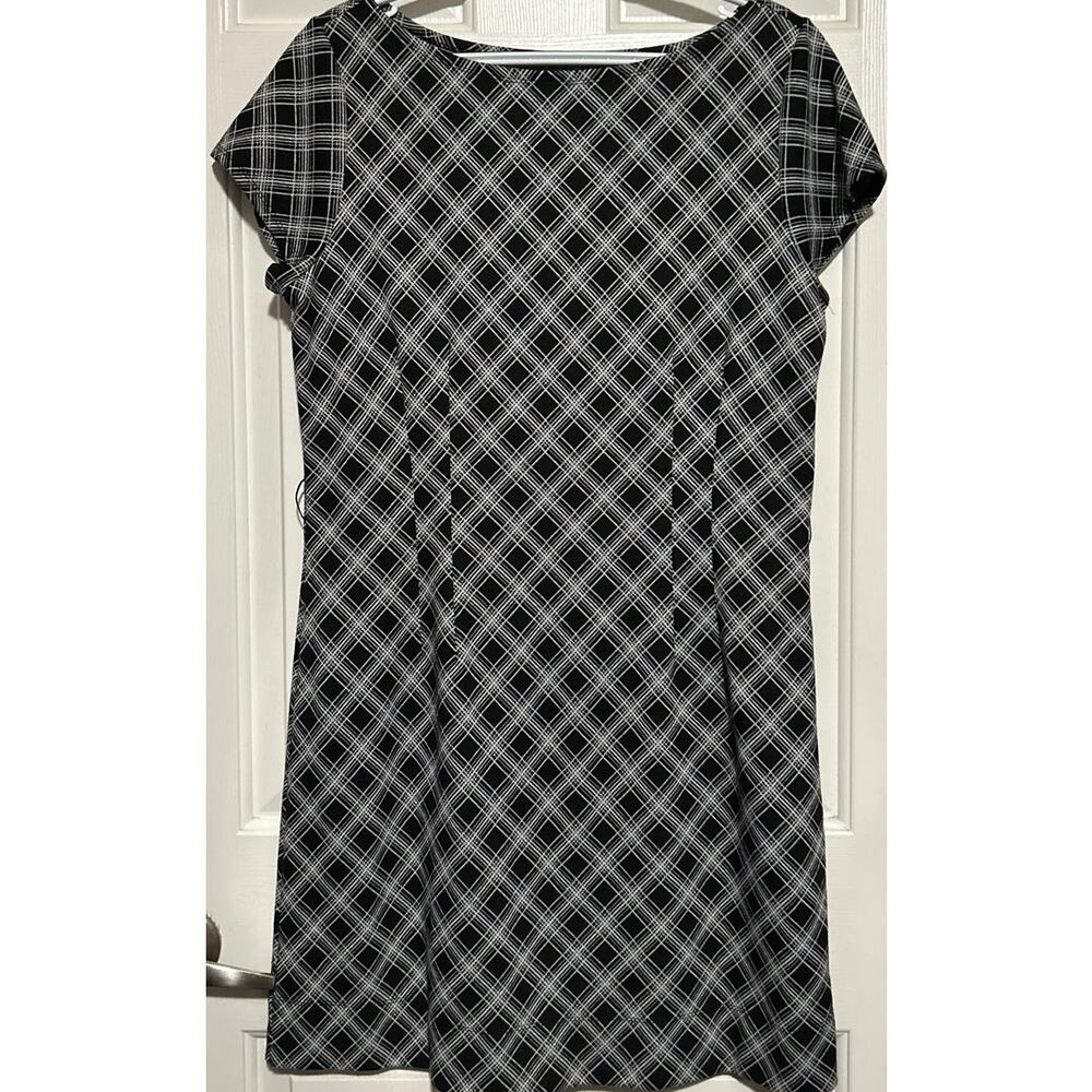 Apostrophe Women's Black White Checker Cap Sleeve Dress Size‎ L